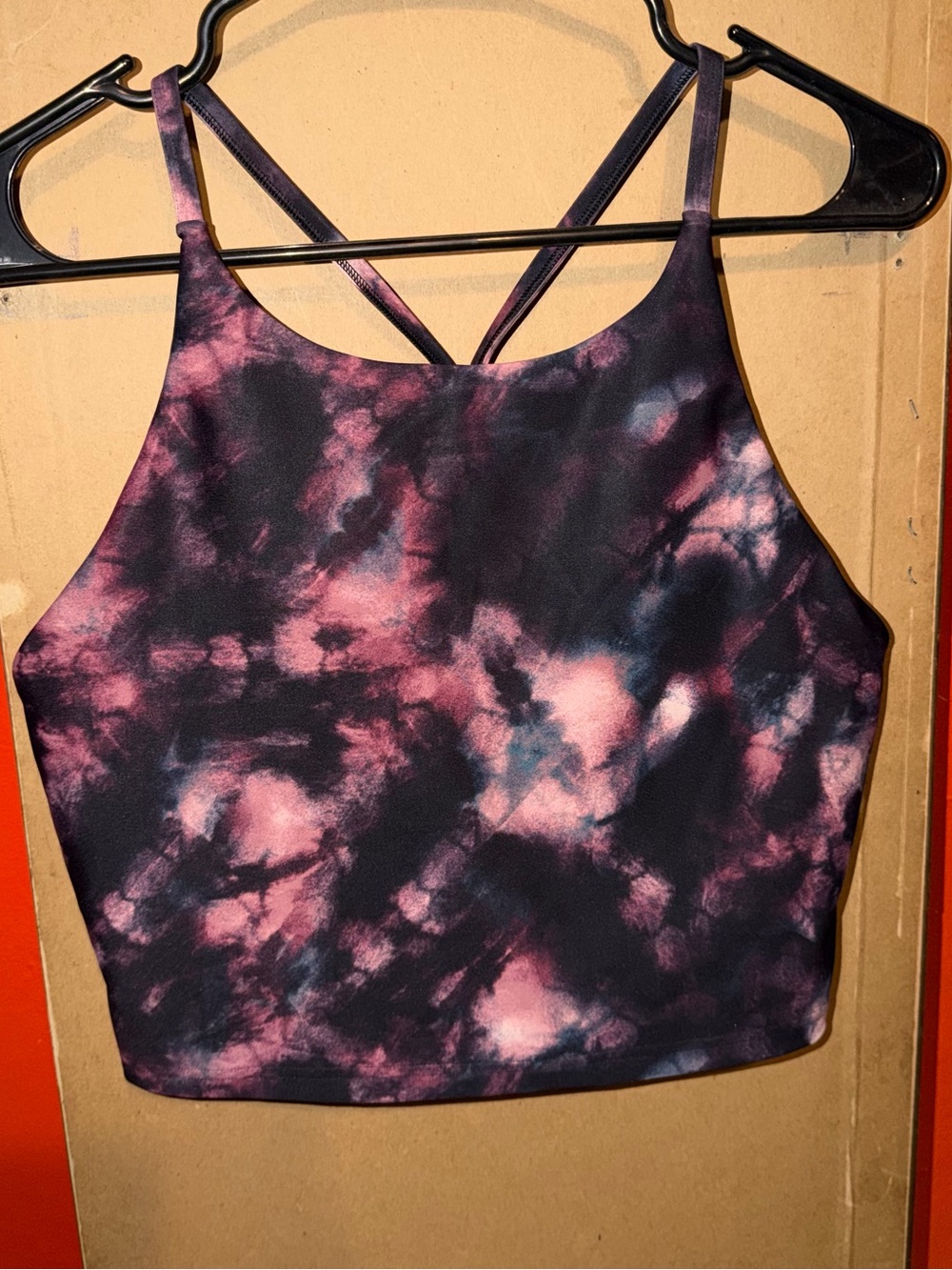 Old Navy Pink and Black Tie-Dye Cropped Athletic Top